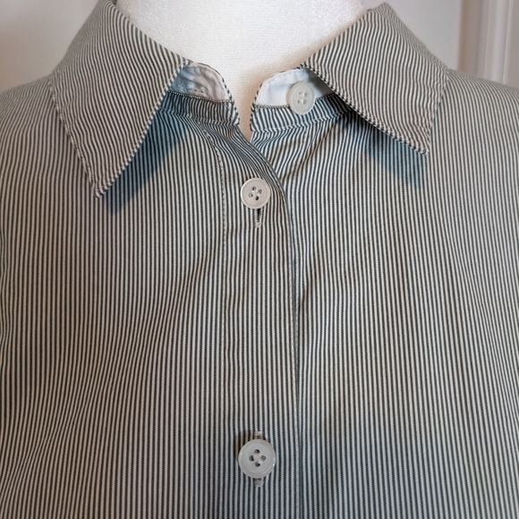 LAFAYETTE 148 NEW YORK Poplin Stretch Shirt Stripe Silver Bead Detail Size 14 - Picture 3 of 10